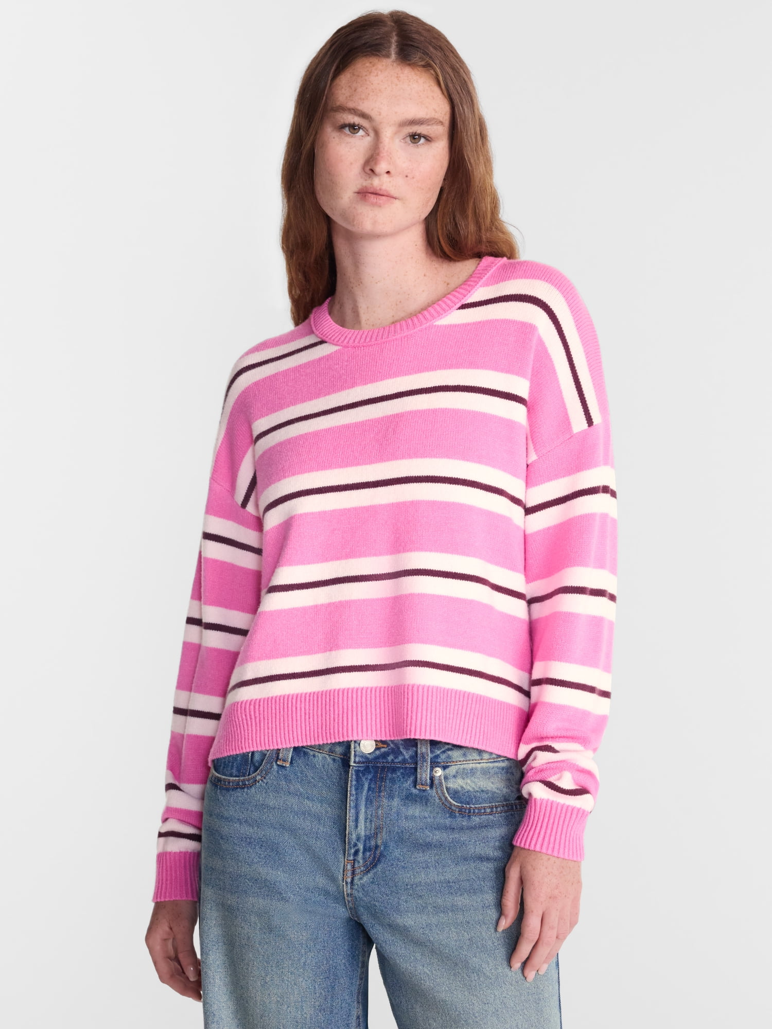 No Boundaries Essential Crewneck Sweater, Lightweight, Women's and Women's Plus XXS-4X