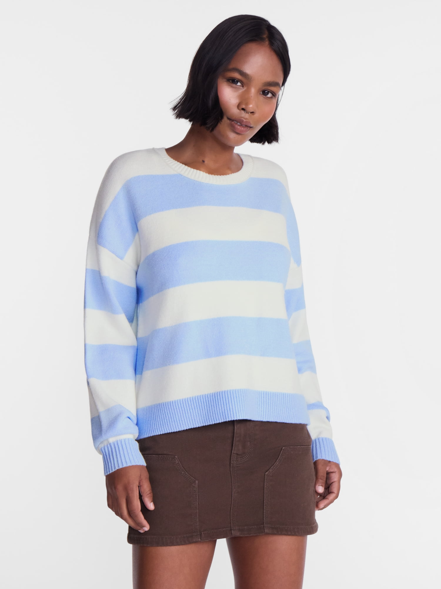 No Boundaries Essential Crewneck Sweater, Lightweight, Women's and Women's Plus XXS-4X
