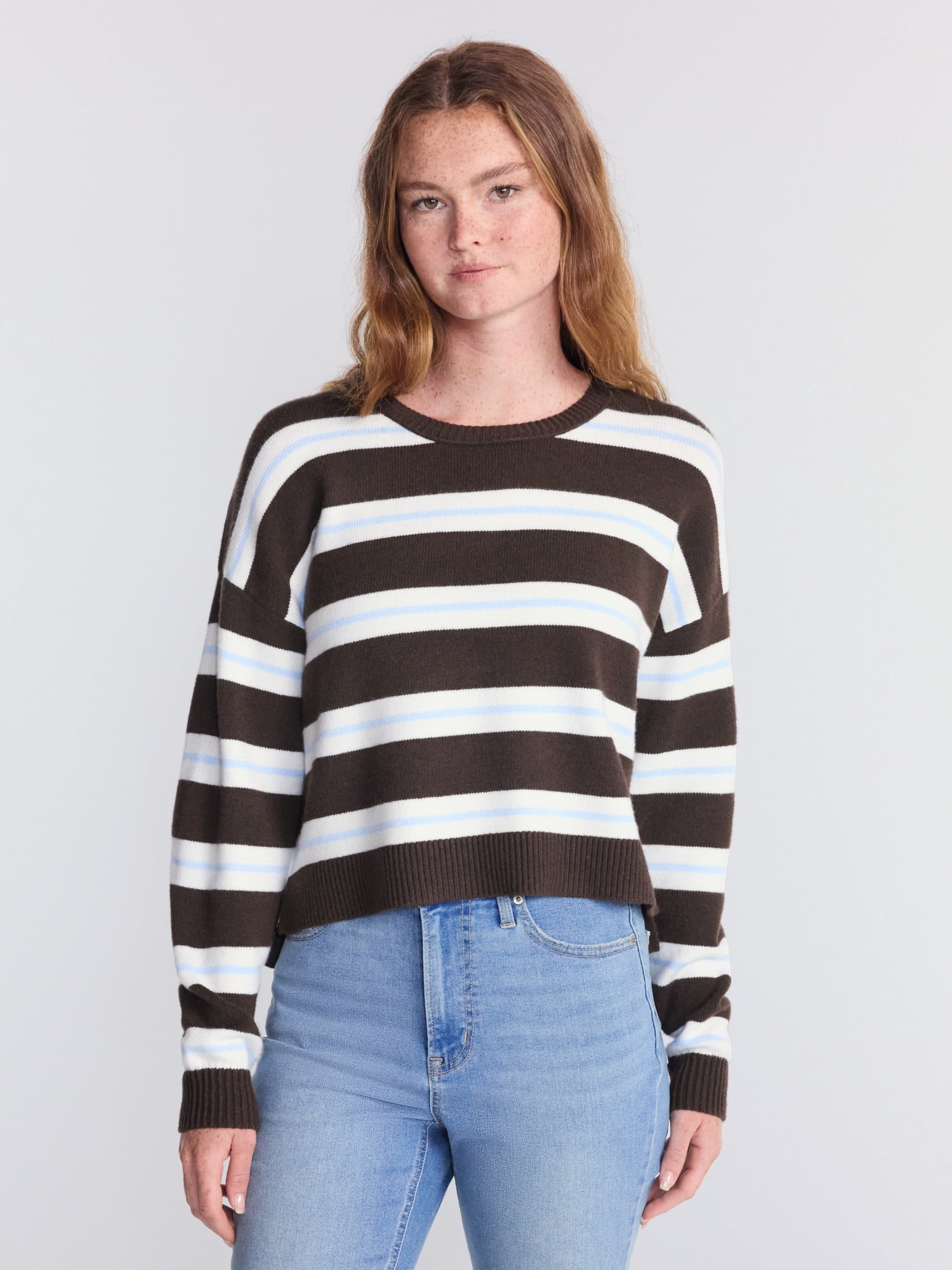 No Boundaries Essential Crewneck Sweater, Lightweight, Women's and Women's Plus XXS-4X