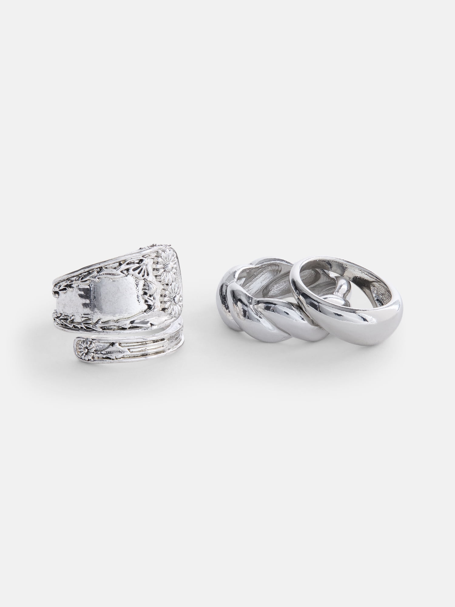 Womens Etched Flower Rings, 3 Pack
