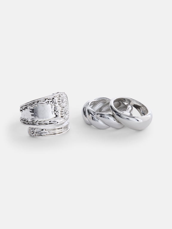 Womens Etched Flower Rings, 3 Pack