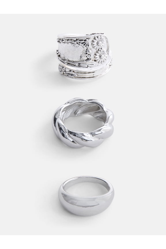 Etched Flower Rings for Female Adults and Teens, 3 pack