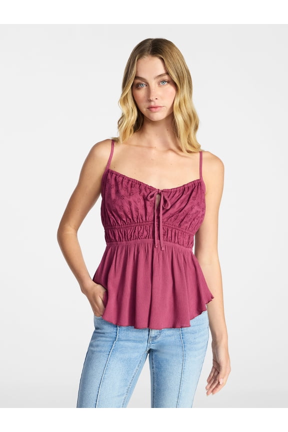 Eyelet Tie Front Cami, Women's XXS-XXL