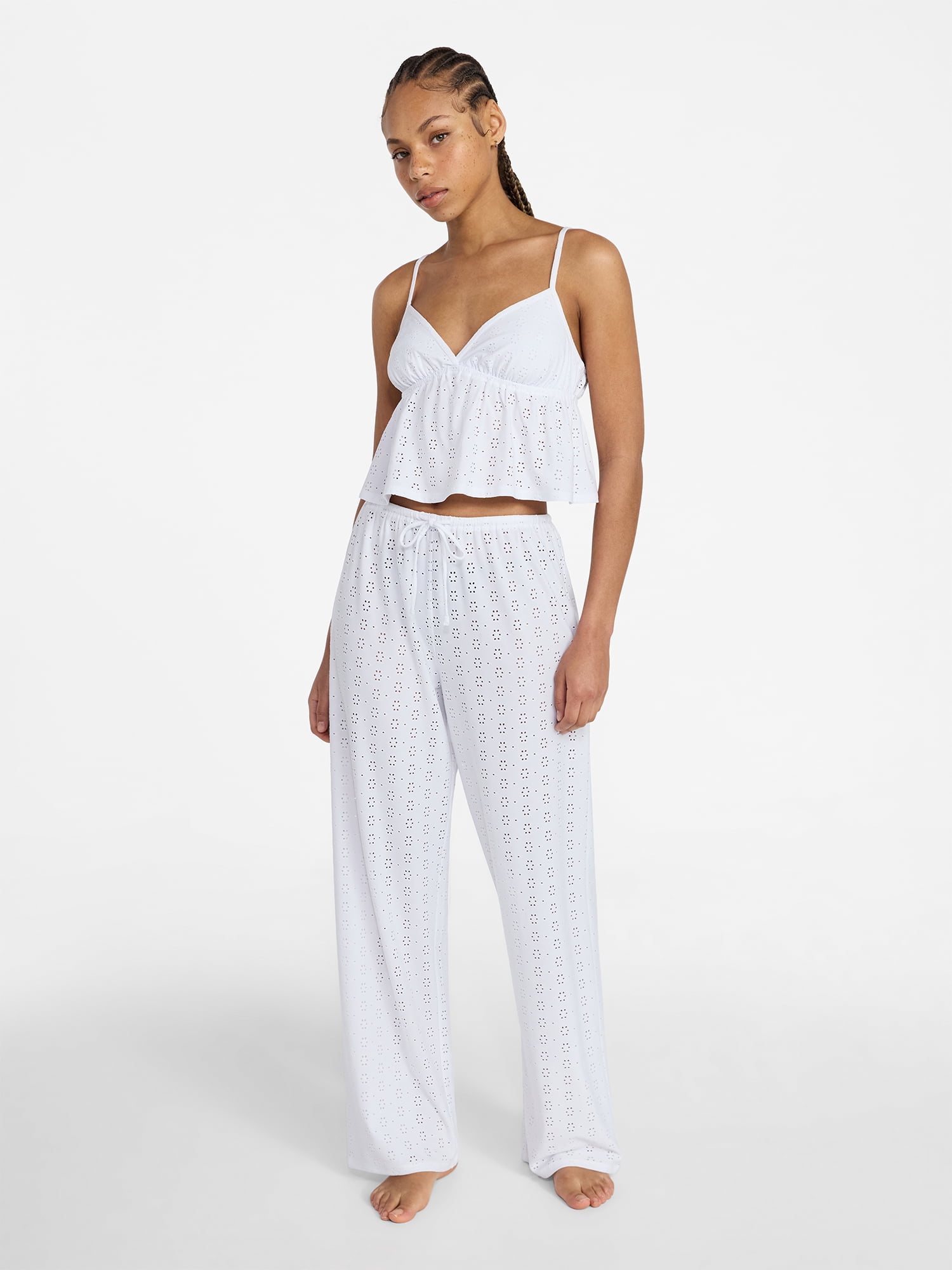 No Boundaries Eyelet Cami and Pants Sleep Set, 2-Piece, Women's XS-XXL