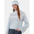 thumbnail image 1 of No Boundaries Fairisle Jacquard Pullover and Beanie Set, 2-Piece, Women's and Women’s Plus, 1 of 9