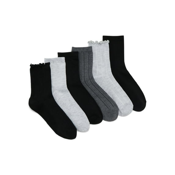 No Boundaries Lettuce Edge Mid Crew Socks, 6-Pack, Women's, Shoe Sizes 4-10