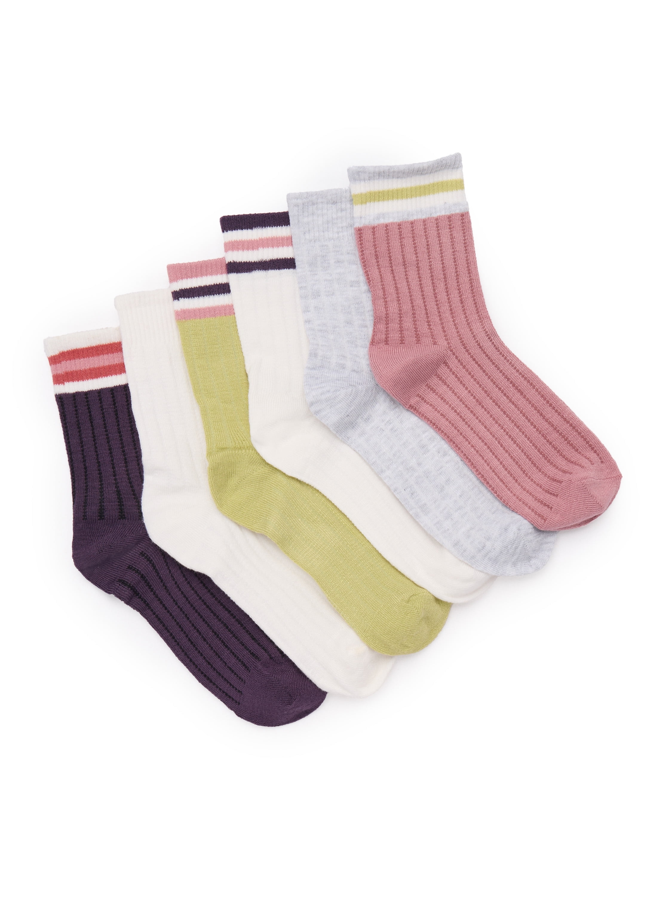 No Boundaries Fashion Pointelle Mid-Crew Socks, 6-Pack, Women's, Shoe Sizes 4-10