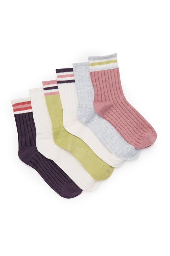 Fashion Pointelle Mid-Crew Socks, 6-Pack, Women's, Shoe Sizes 4-10