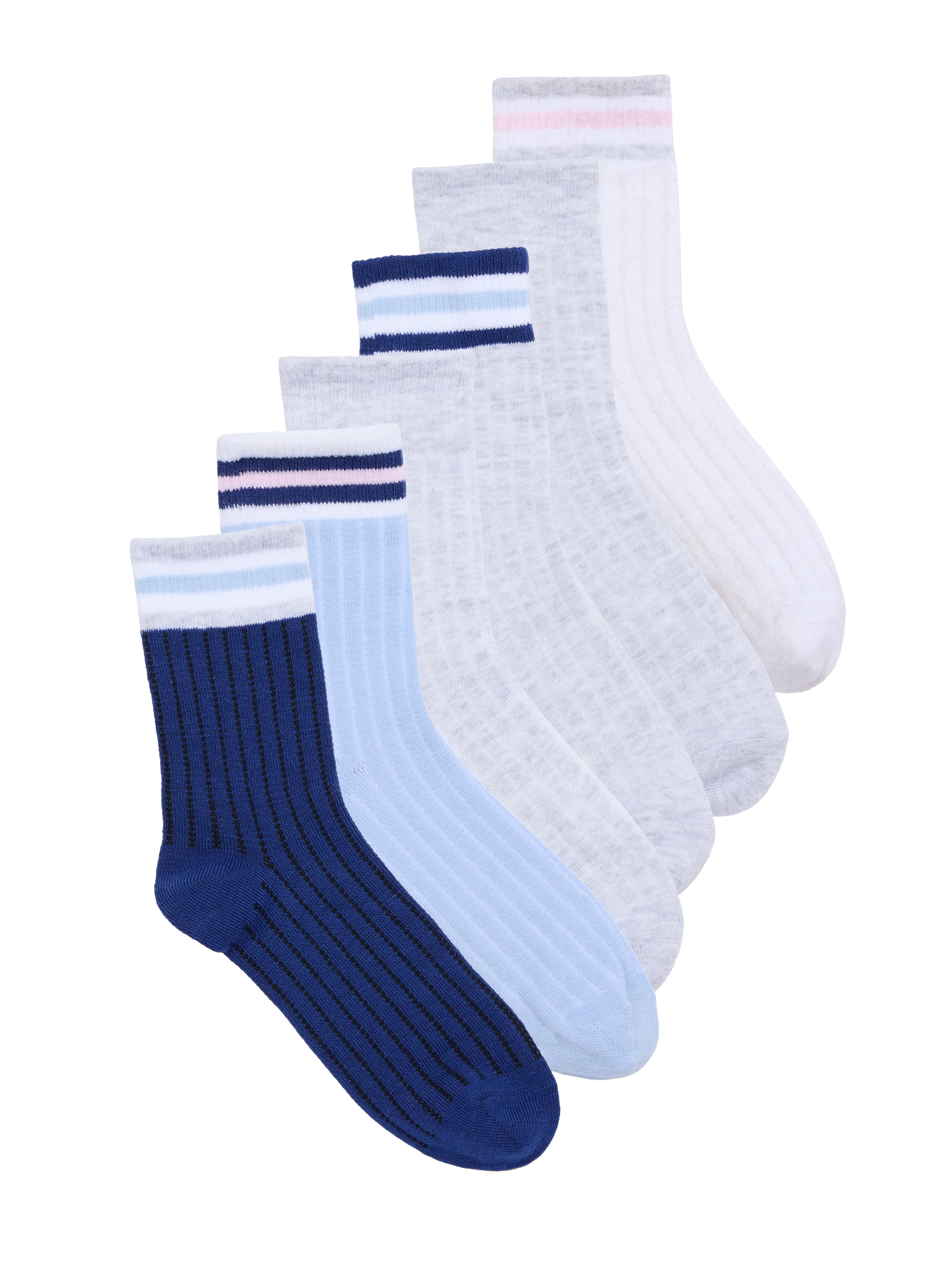 No Boundaries Fashion Pointelle Mid-Crew Socks, 6-Pack, Women's, Shoe Sizes 4-10