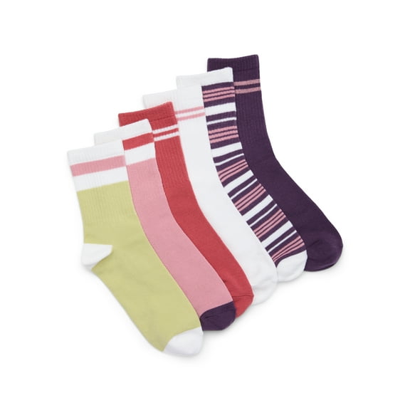 No Boundaries Women's Ribbed Mid Crew Socks, 6-Pack, Women's, Shoe Sizes 4-10