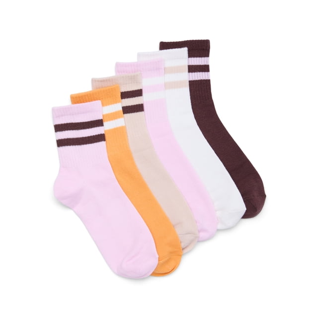 No Boundaries Women's Ribbed Mid Crew Socks, 6-Pack, Women's, Shoe Sizes 4-10