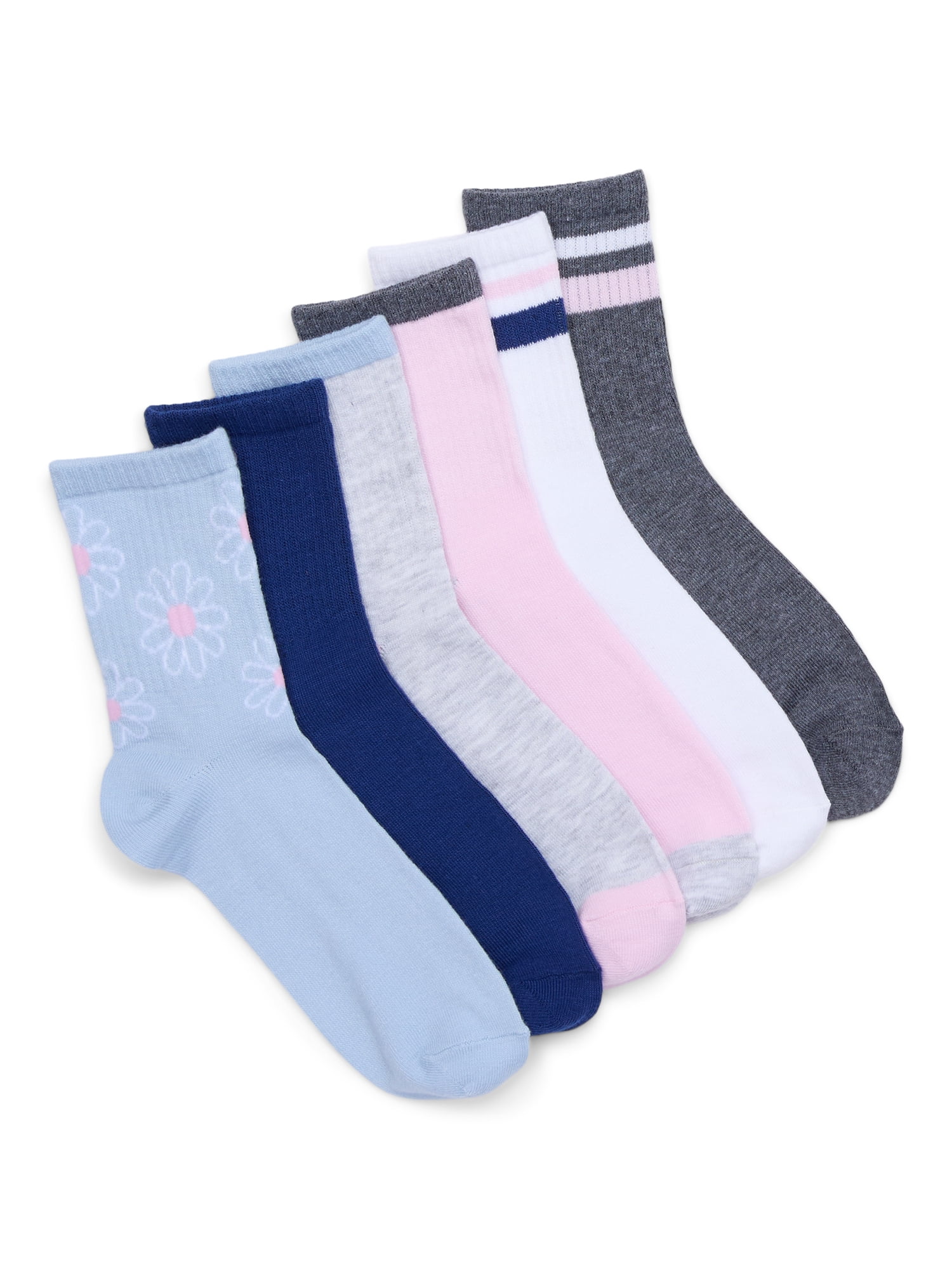 No Rib Socks No Boundaries Ribbed Mid-Crew Socks, 6-Pack, Women's, Assorted Colors ...