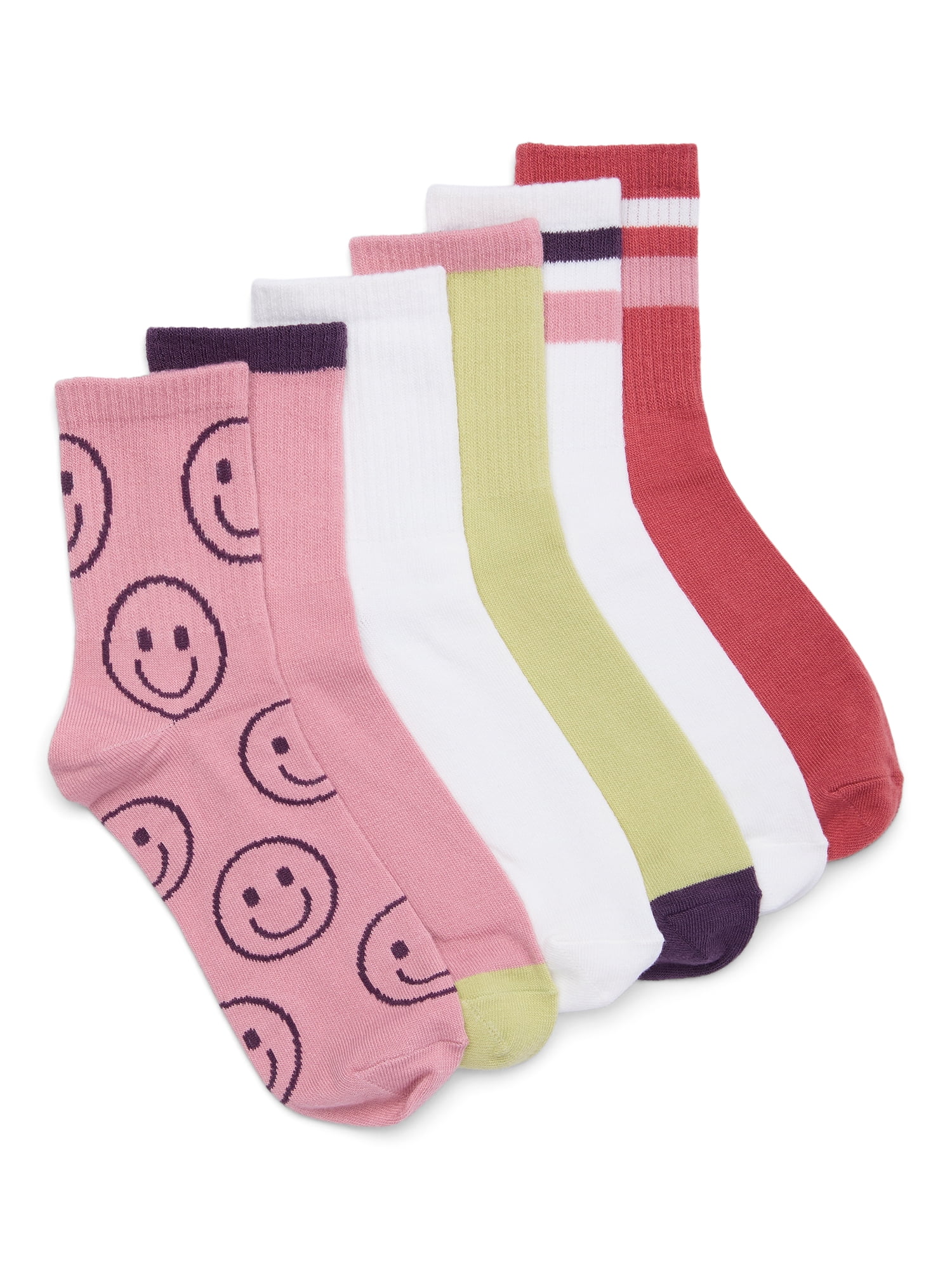 No Boundaries Women's Ribbed Mid Crew Socks, 6-Pack, Women's, Shoe Sizes 4-10