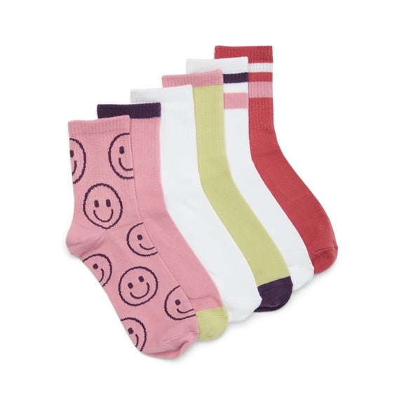 No Boundaries Women's Ribbed Mid Crew Socks, 6-Pack, Women's, Shoe Sizes 4-10