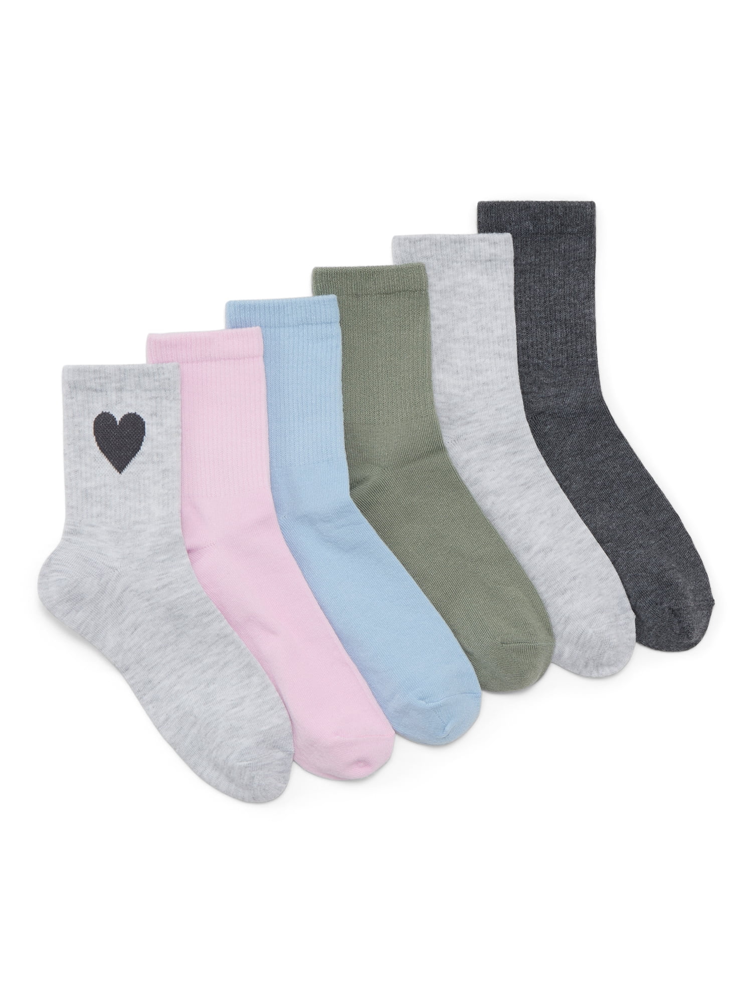 No Boundaries Women's Ribbed Mid Crew Socks, 6-Pack, Women's, Shoe Sizes 4-10