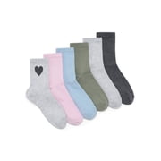 No Boundaries Women's Ribbed Mid Crew Socks, 6-Pack, Women's, Shoe Sizes 4-10
