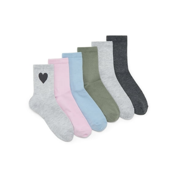 No Boundaries Women's Ribbed Mid Crew Socks, 6-Pack, Women's, Shoe Sizes 4-10