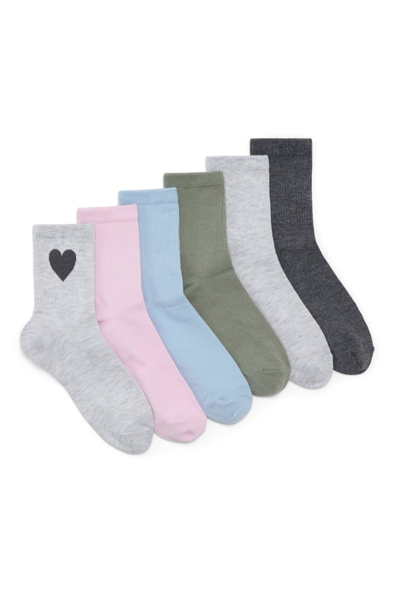 Women's Ribbed Mid Crew Socks, 6-Pack, Women's, Shoe Sizes 4-10