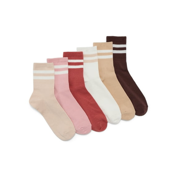 No Boundaries Women's Ribbed Mid Crew Socks, 6-Pack, Women's, Shoe Sizes 4-10