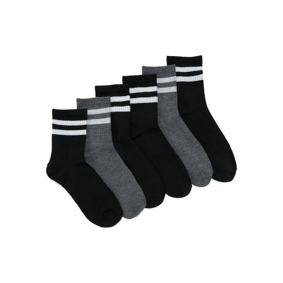 No Boundaries Ribbed Mid-Crew Socks, 6-Pack, Women's, Shoe Sizes 4-10