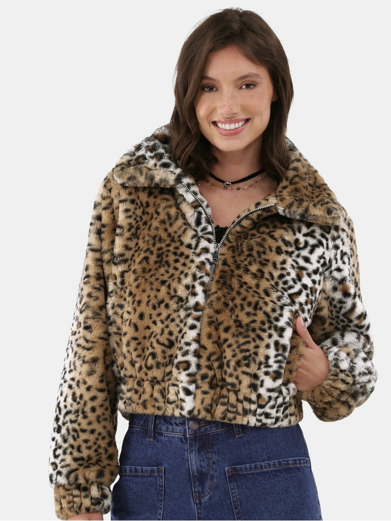 No Boundaries Faux Fur Bomber Jacket women's Plus Size Coat