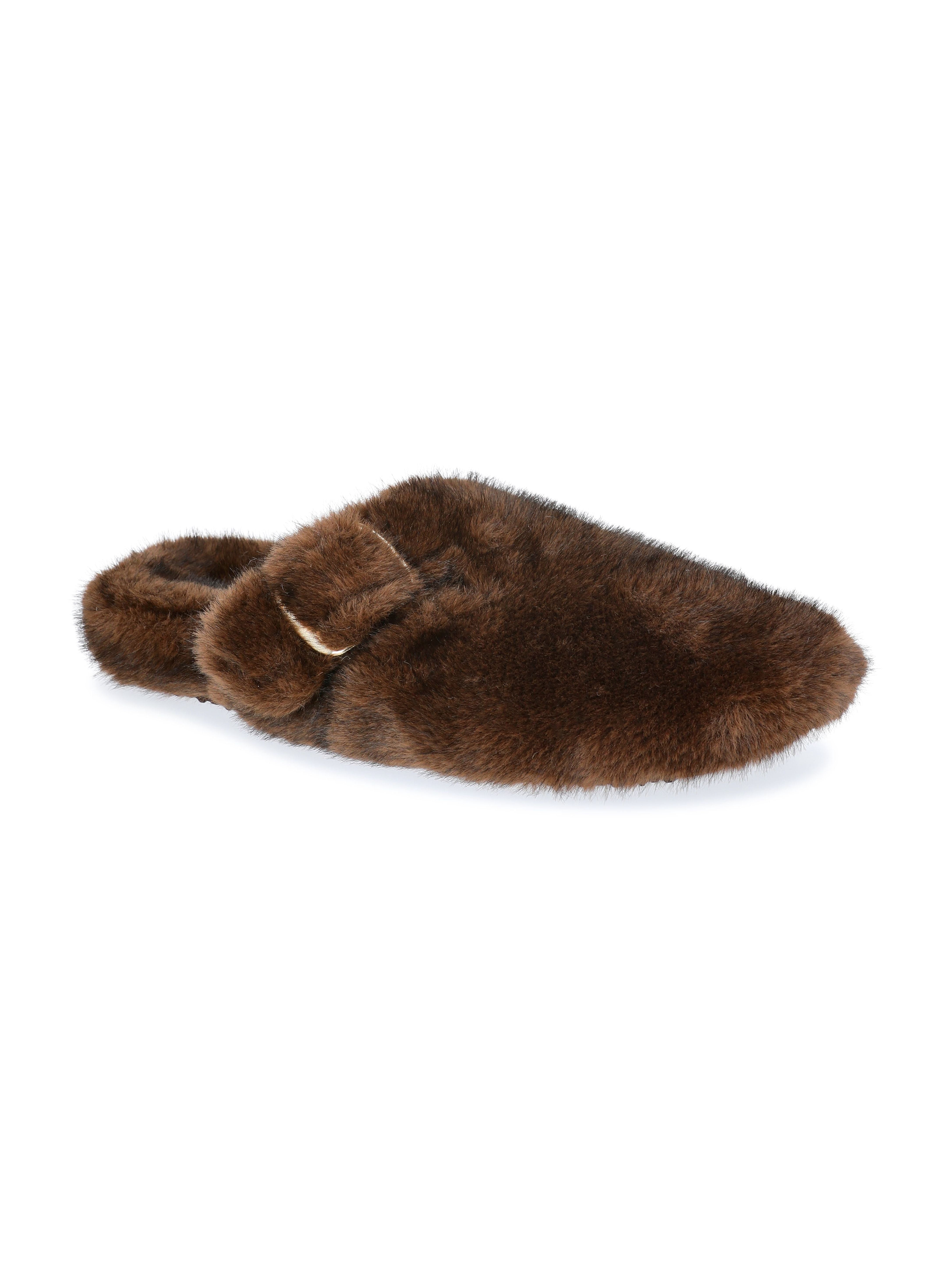 No Boundaries Women's Faux Fur Buckle Clog Slippers