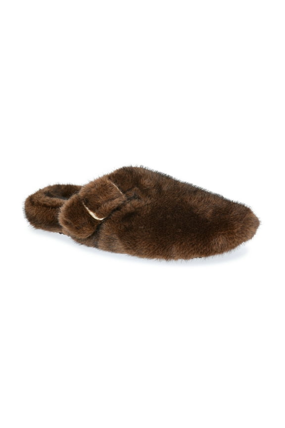 Women's Faux Fur Buckle Clog Slippers