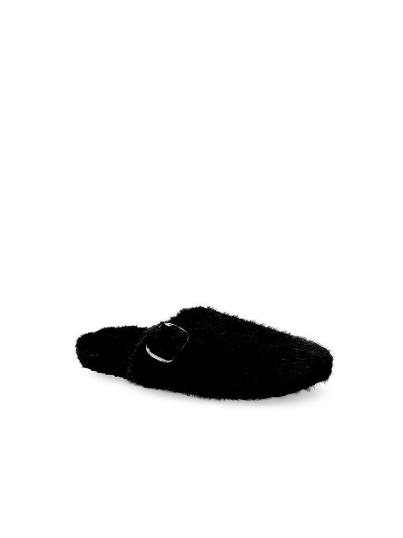 No Boundaries Women's Faux Fur Buckle Clog Slippers