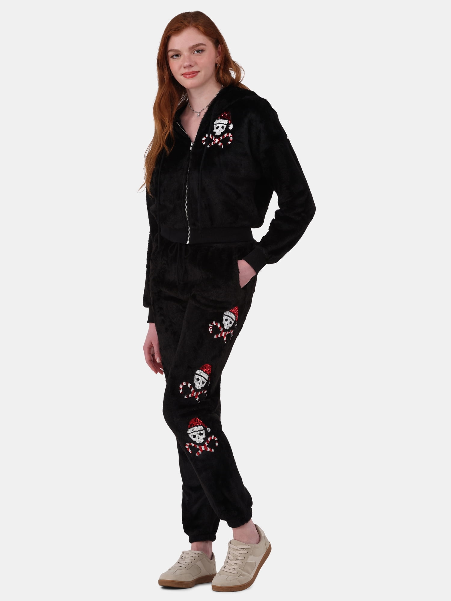 No Boundaries Faux-Fur Christmas Track Suit, 2-Piece, Women's and Women's Plus