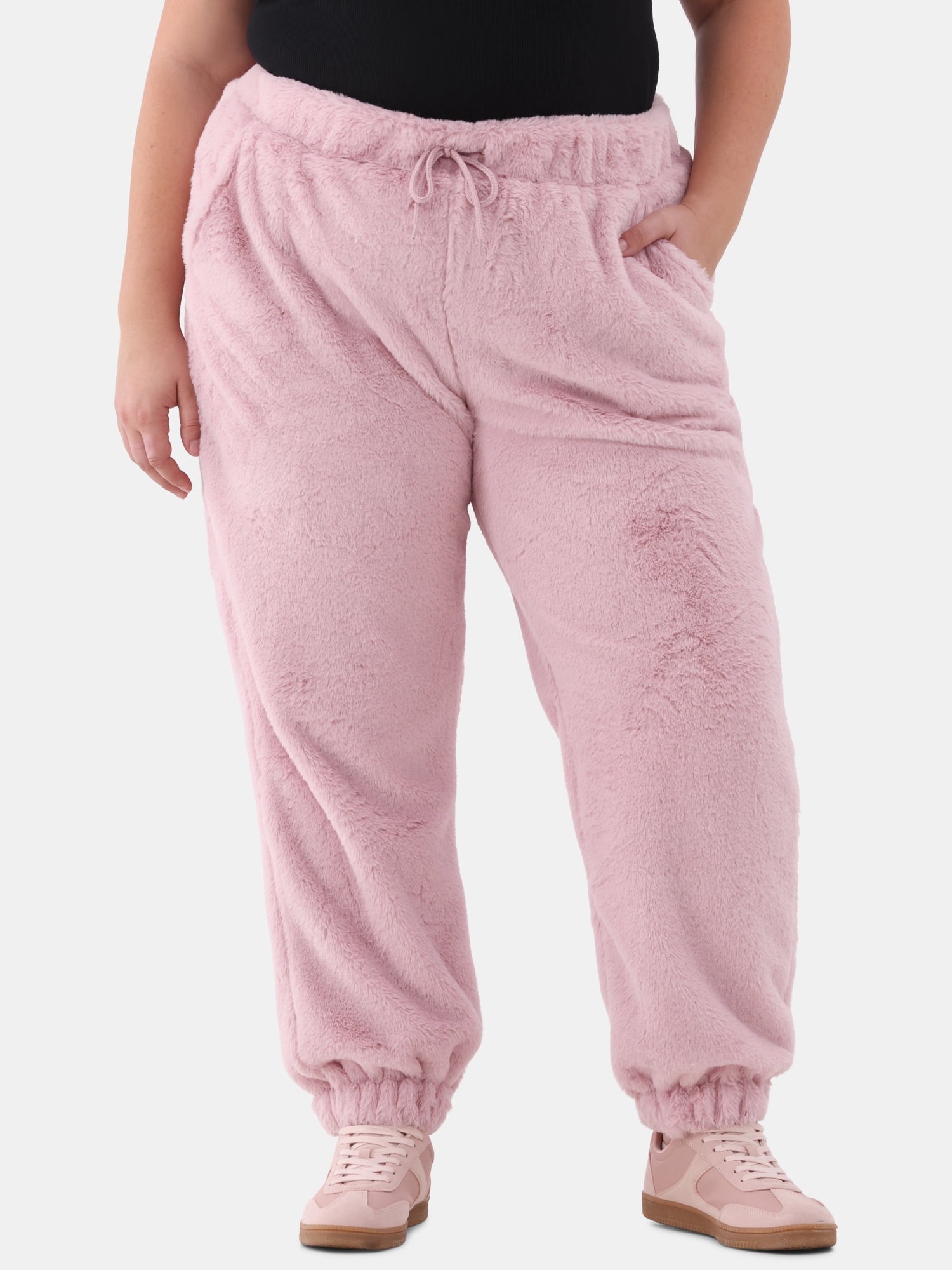 No Boundaries Plush Jogger Pants, Women's and Women's Plus - Walmart.com