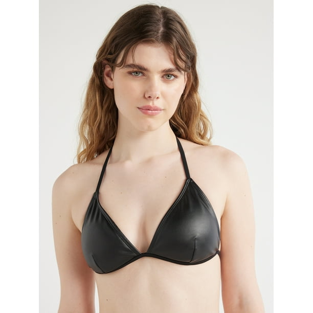 No Boundaries Women's Faux Leather Bikini Top, Sizes XXS-XXL