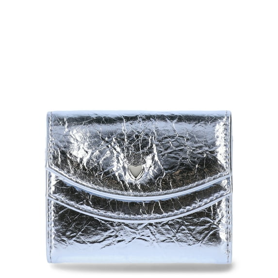 No Boundaries Faux Leather Double Flap Wallet, Silver, Women’s