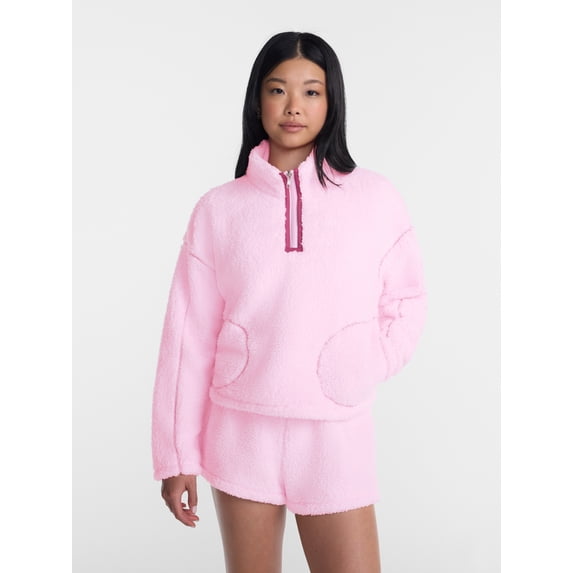 No Boundaries Faux Shearling Plush Pullover, Women's & Women’s Plus XXS-4X