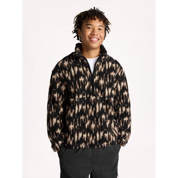 No Boundaries Faux Shearling Quarter Zip Pullover, Men’s XS-4XL