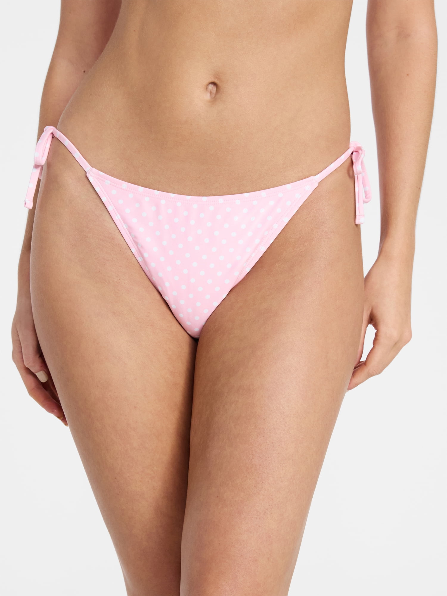No Boundaries Femme Polka Dot Print Side Tie Bikini Bottoms, Women’s XXS-XXL