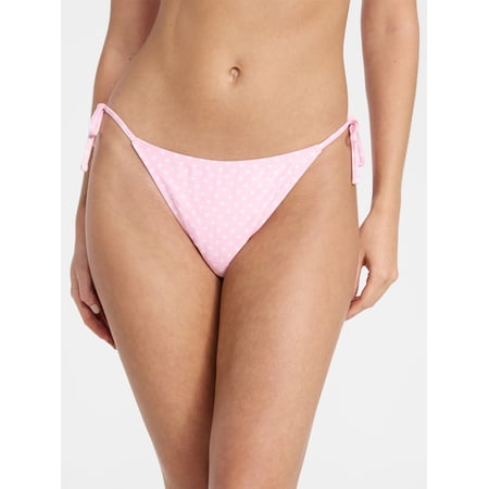 No Boundaries Femme Polka Dot Print Side Tie Bikini Bottoms, Women’s XXS-XXL