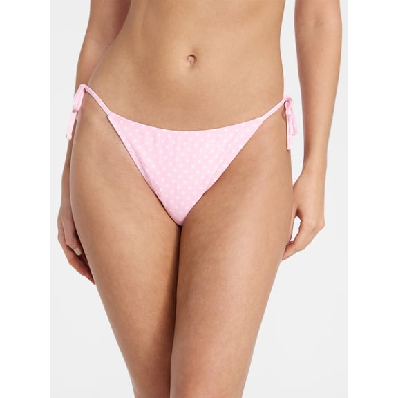 No Boundaries Femme Polka Dot Print Side Tie Bikini Bottoms, Women’s XXS-XXL