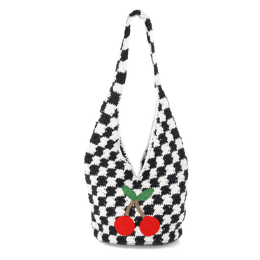 No Boundaries Festival Crochet Hobo Bag, Black/White Checker Cherries, Women's