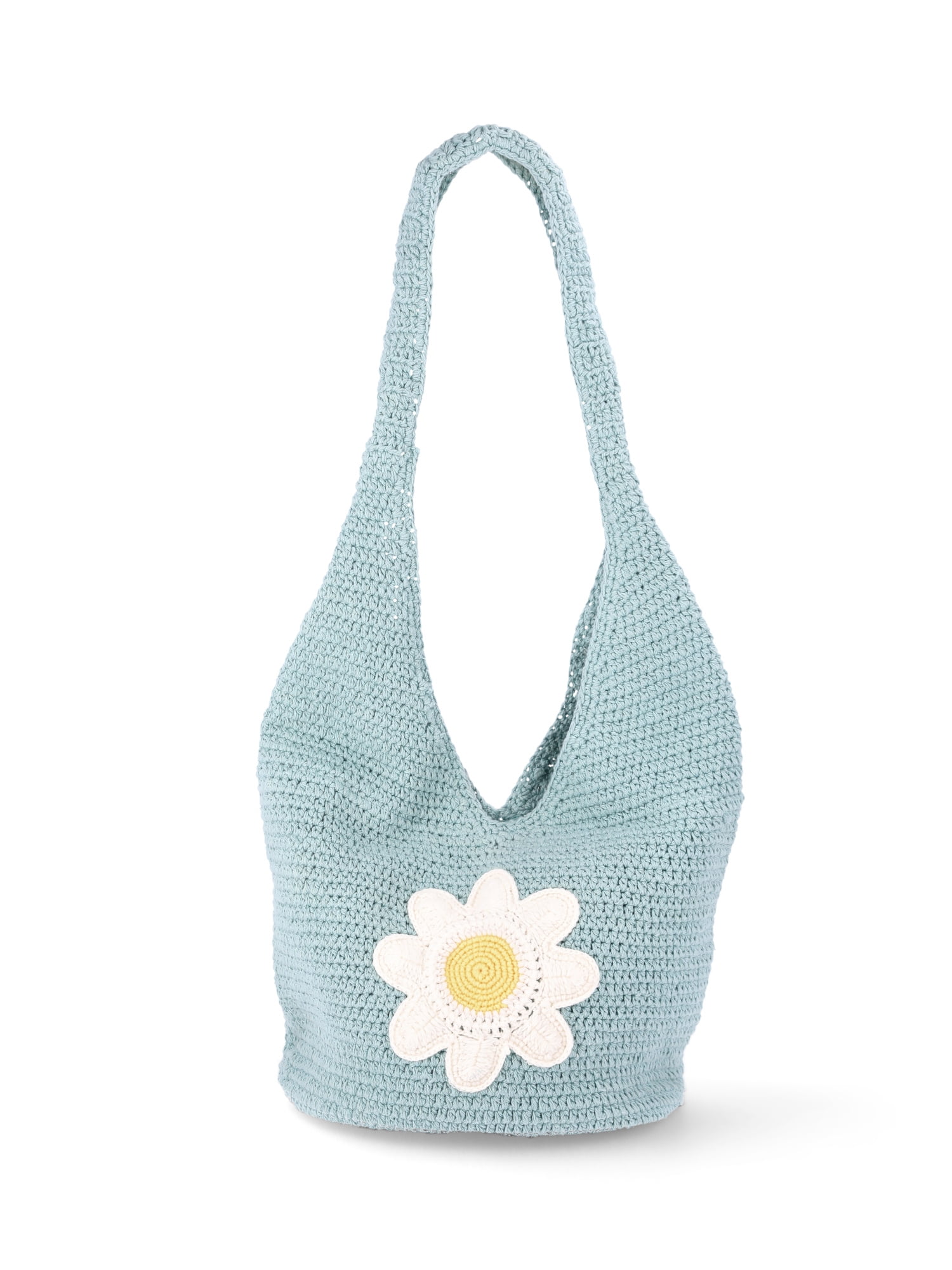No Boundaries Festival Crochet Hobo Bag, Teal Daisy, Women's