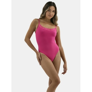 No Boundaries Fit Stretch Thong Bodysuit with Lace Trim, Women’s XS - XXXL