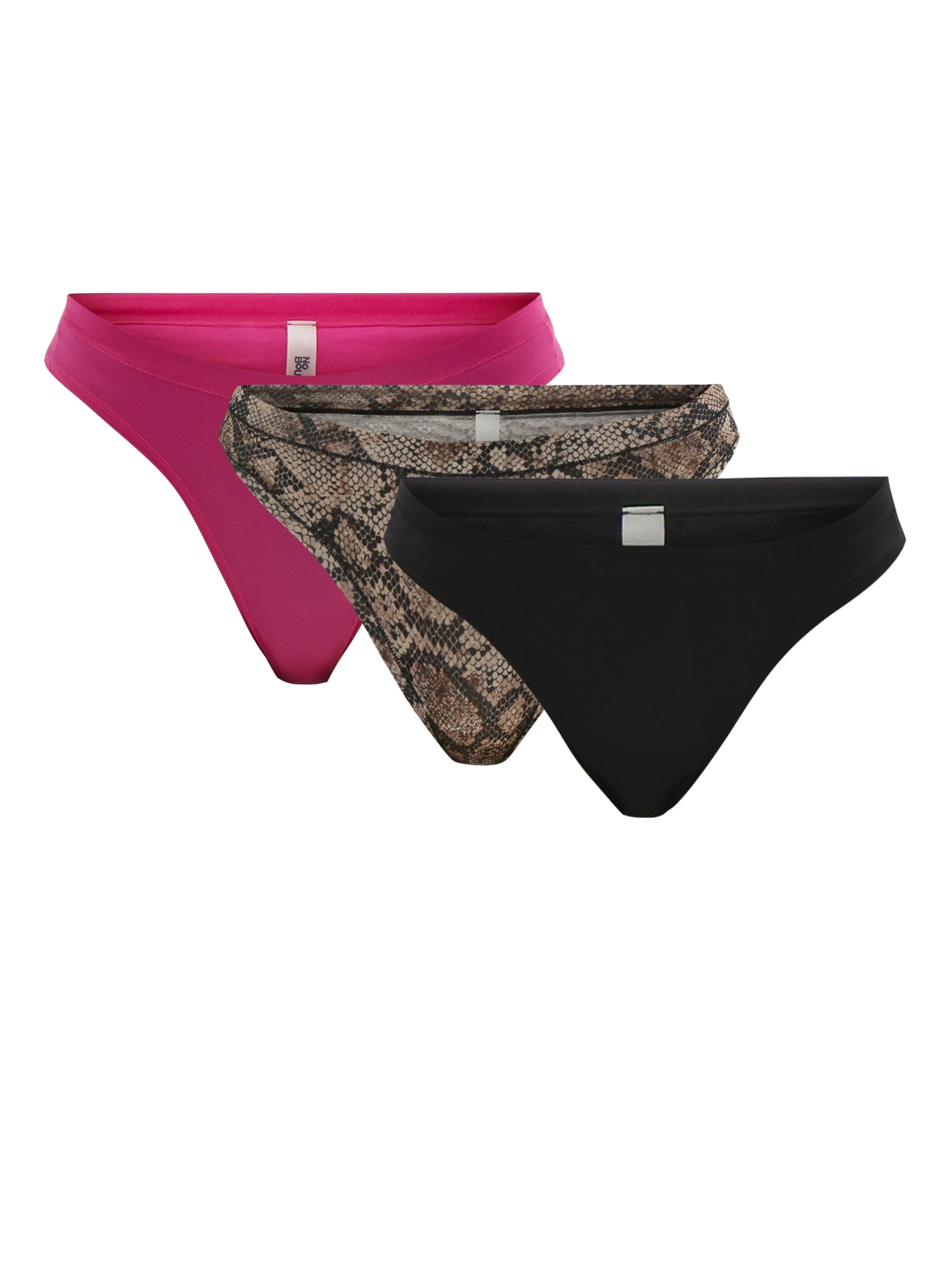 No Boundaries Women's Fit Stretch Thong Panties, 3-Pack, Sizes XS - 3XL
