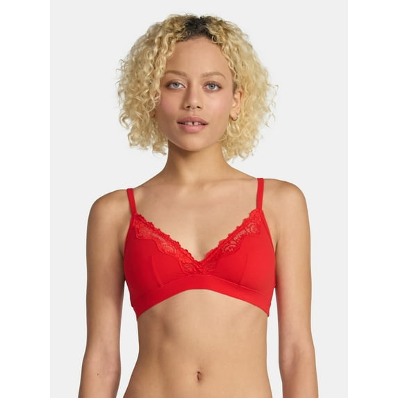 No Boundaries Women's Fit Stretch Triangle Bralette with Lace, Sizes XS-3XL