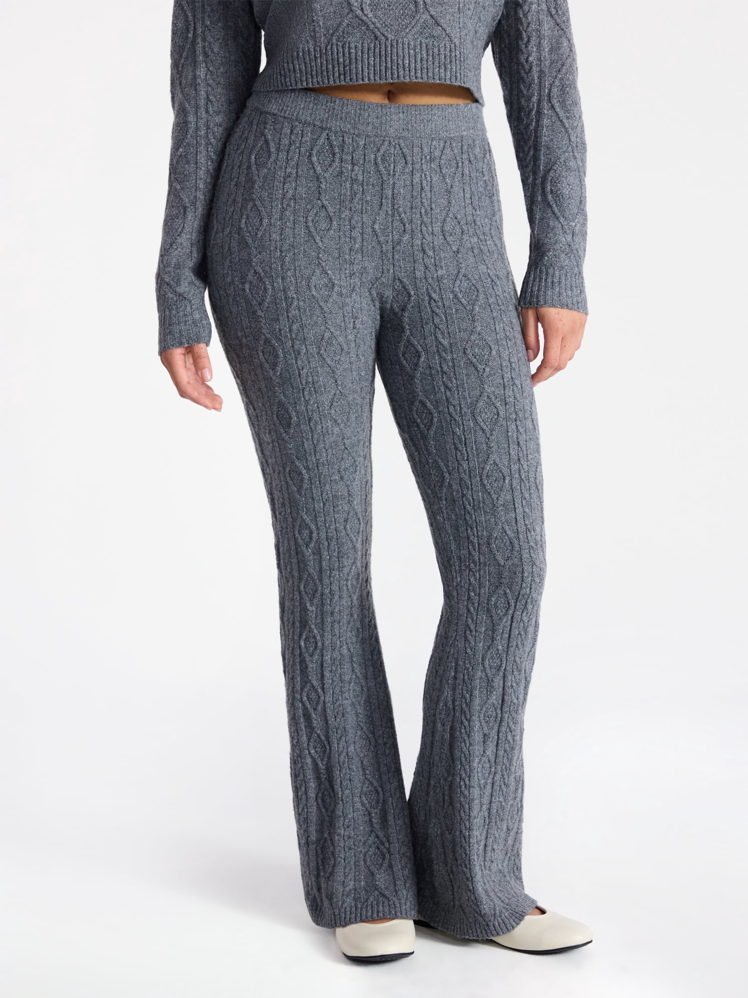 No Boundaries Cable Knit Flare Sweater Pants, 29.5'' Inseam, Women's