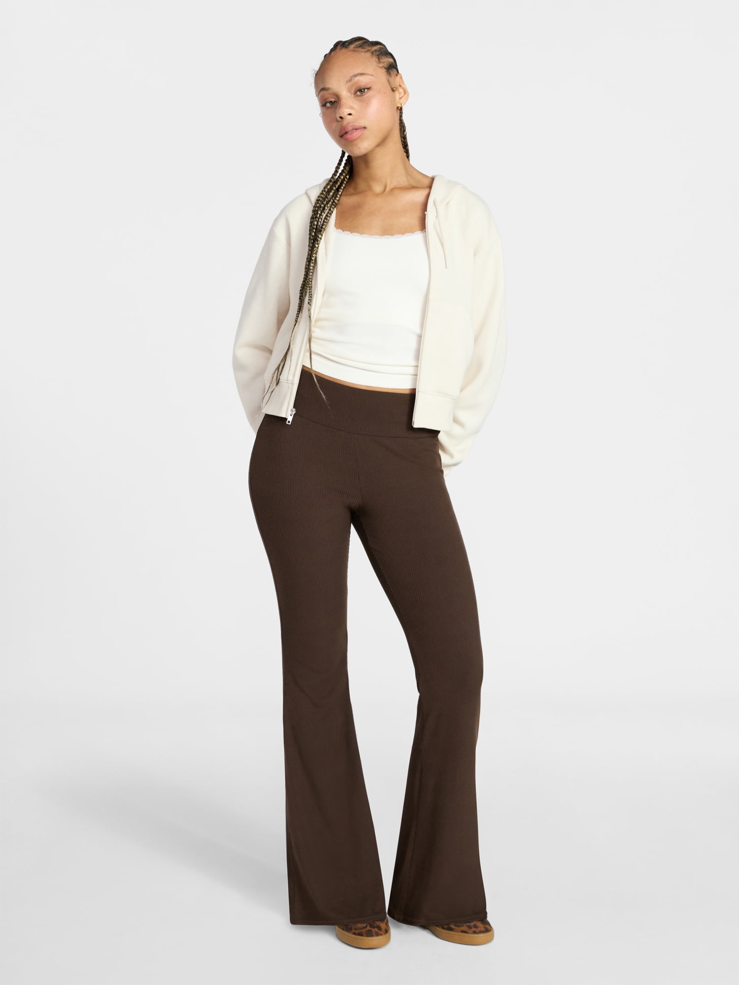 No Boundaries Ribbed Knit Flare Pants, Women's XXS-XXL