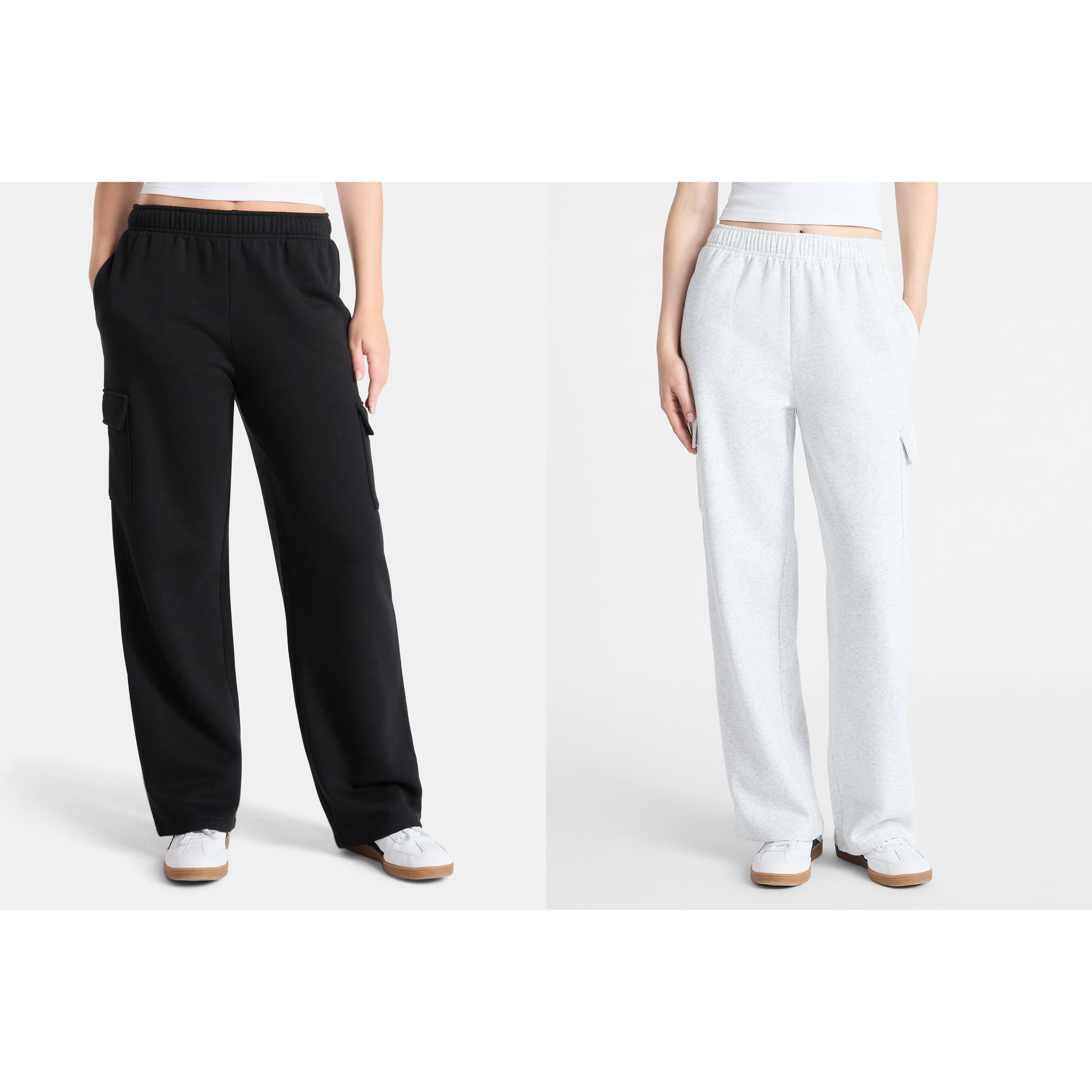 No Boundaries Fleece Cargo Wide-Leg Pants, 30'' Inseam, Women's XXS-XXL