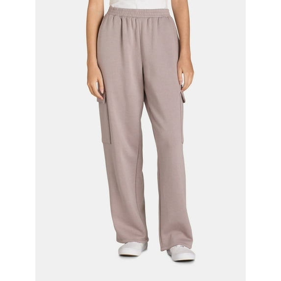 No Boundaries Fleece Wide Leg Cargo Pants, Women’s