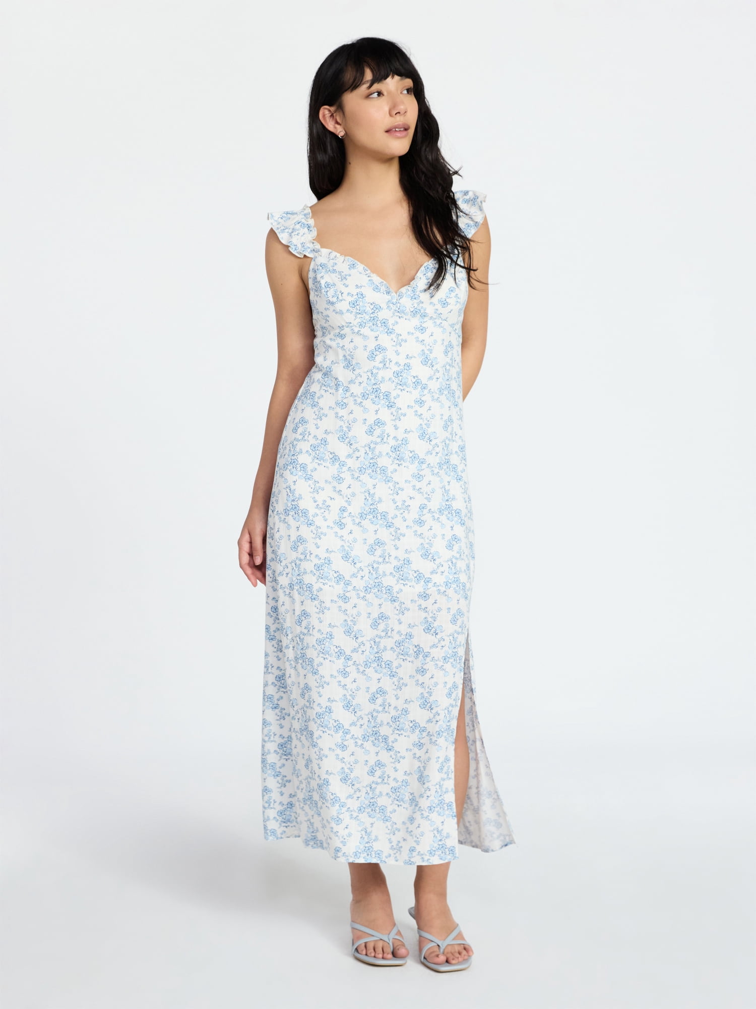 No Boundaries Maxi Dress with Flutter Sleeves, Women's Xxs-xxl, White No Boundaries Maxi Dress with Flutter Sleeves, Women's Xxs-xxl, White