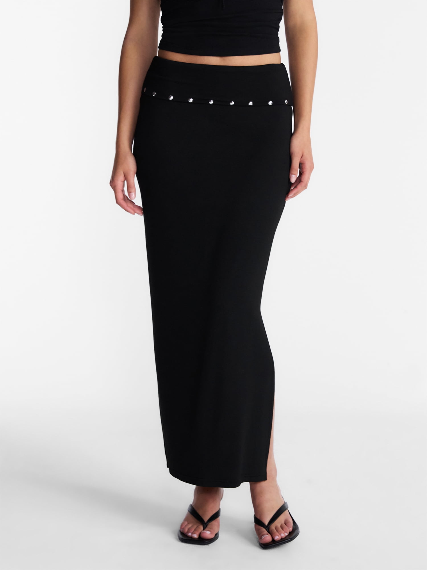 No Boundaries Foldover Knit Maxi Skirt, Women's XXS-XXL