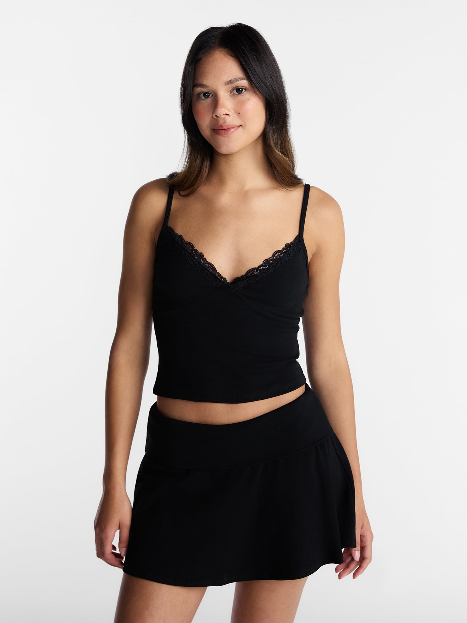 No Boundaries Lace Trim Cami and Foldover Skirt Set, 2 Piece, Women’s XXS-XXL