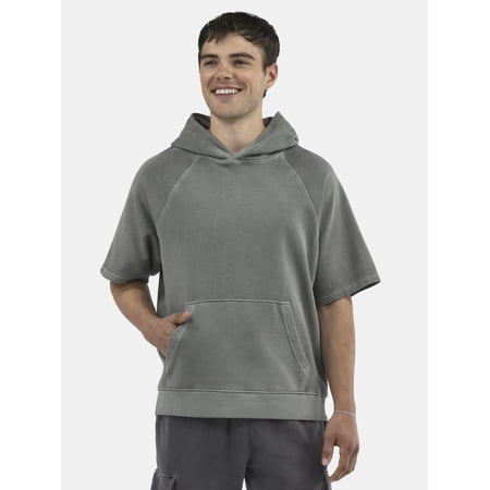 No Boundaries French Terry Pullover Hoodie with Short Sleeves, Men's and Big Men's